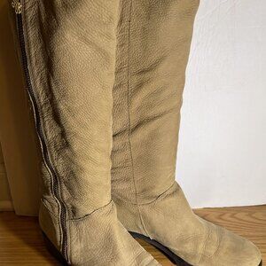 DIANE VON FURSTENBURG Boots Sz9.5 Tan Pebbled Leather Knee High Zipper luxe
